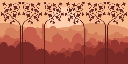 Vintage turkish city Istanbul landscape illustrationのイラスト素材