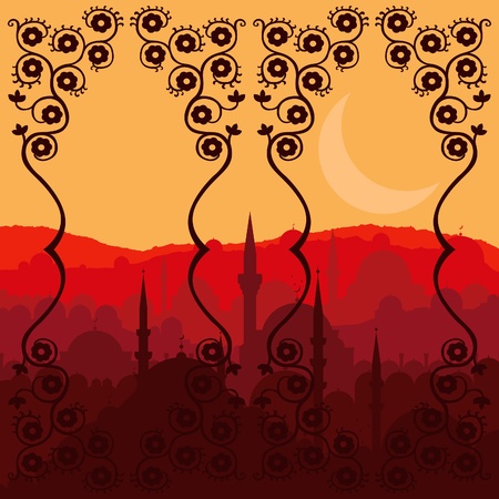 Vintage turkish city Istanbul landscape illustrationのイラスト素材