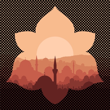 Vintage turkish city Istanbul landscape illustrationのイラスト素材