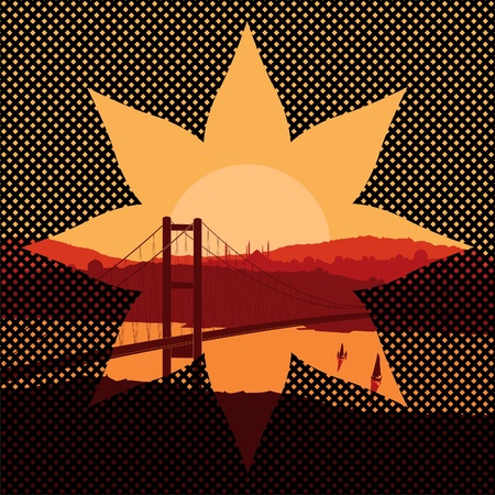 Vintage turkish city Istanbul landscape illustrationのイラスト素材