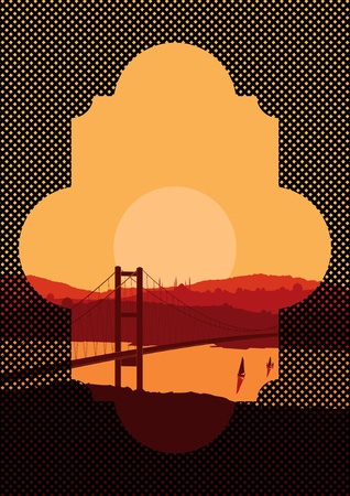 Vintage turkish city Istanbul landscape illustrationのイラスト素材