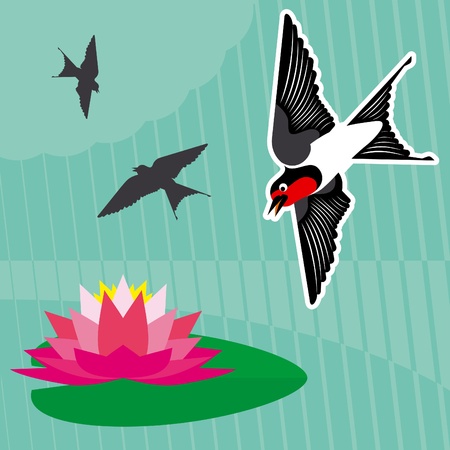 Flying swallow swarm vector backgroundのイラスト素材