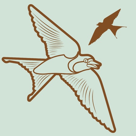 Flying swallow swarm in cave entrance foliage illustrationのイラスト素材