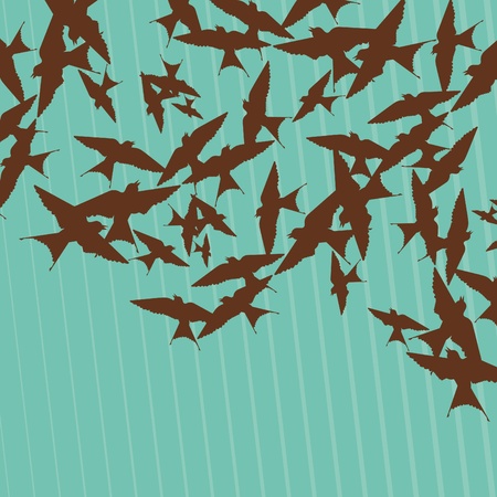 Flying swallow swarm in cave entrance foliage illustrationのイラスト素材