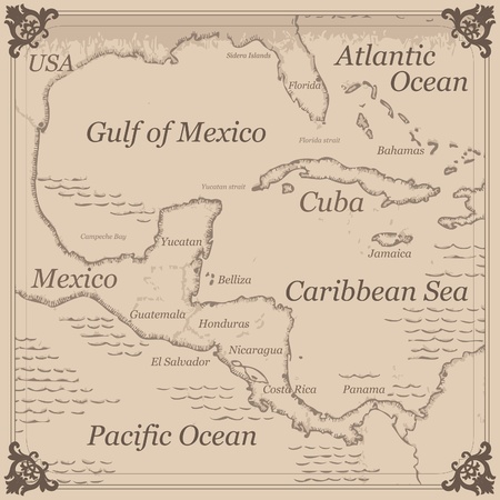 Vintage Caribbean central america map illustrationのイラスト素材