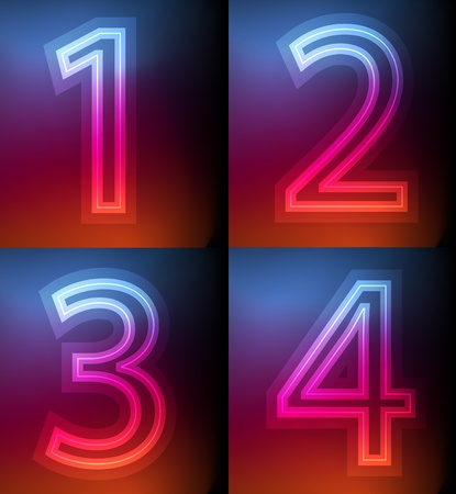 Cute glowing 1 2 3 4 neon lights background illustrationのイラスト素材