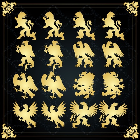 Vintage golden royal birds coat of arms illustrationのイラスト素材 ...