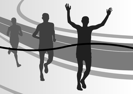 Marathon runners in urban city landscape background illustrationのイラスト素材