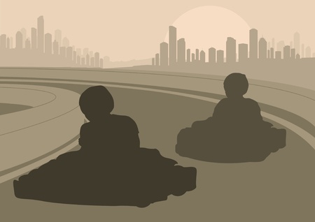 Go cart drivers race track landscape background illustrationのイラスト素材