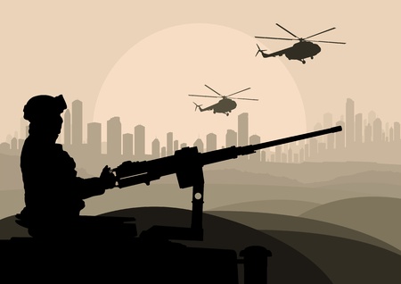 Army soldier in desert landscape background illustrationのイラスト素材