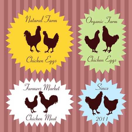 Farm chickens egg and meat labels illustration collectionのイラスト素材