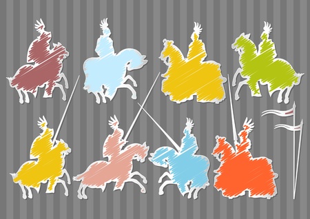 Colorful medieval knight horseman illustration collection backgroundのイラスト素材