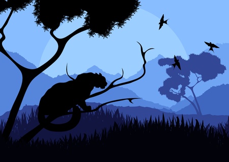 Mountain cat in wild nature landscape illustrationのイラスト素材