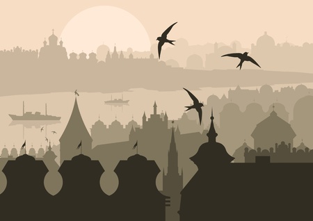 Old Europe city landscape background illustrationのイラスト素材