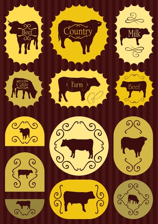 Beef cattle food labels illustration collectionのイラスト素材