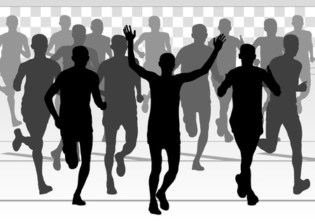 Marathon runners in urban city landscape background illustrationのイラスト素材