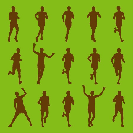 Environmental marathon runners people silhouettes illustration collectionのイラスト素材