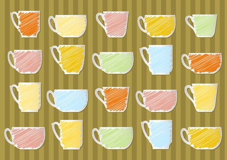 Children tea cup colorful illustration collection backgroundのイラスト素材