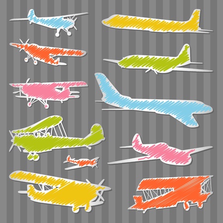 Airplanes colorful illustration background collectionのイラスト素材