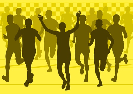 Marathon runners in urban city landscape background illustrationのイラスト素材