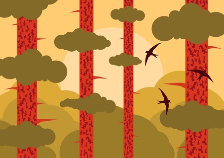 Pine tree forest landscape background illustrationのイラスト素材