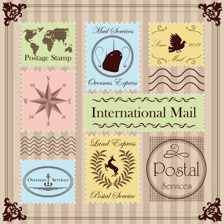 Vintage Christmas stamps illustration collection backgroundのイラスト素材