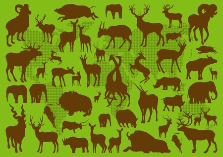 Animals with horns illustration collection backgroundのイラスト素材