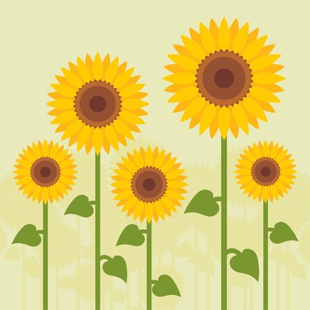 Yellow sunflowers landscape background illustrationのイラスト素材