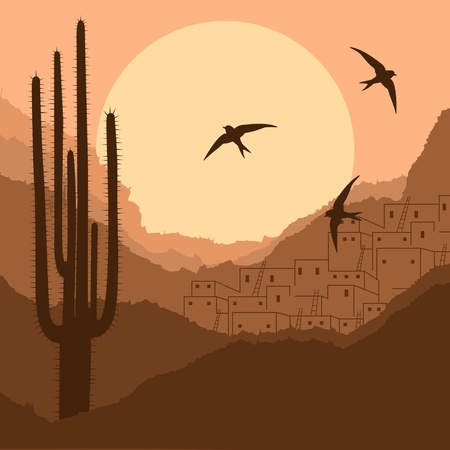 Wild desert canyon nature landscape background illustrationのイラスト素材