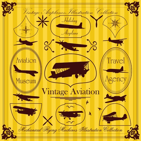 Vintage airplanes frames and elements illustration collectionのイラスト素材