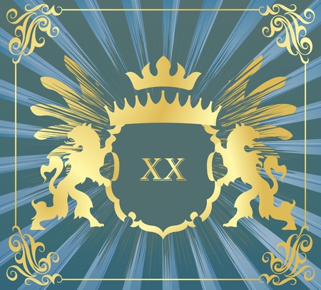 Coat of arms vector background with heraldic lionsのイラスト素材