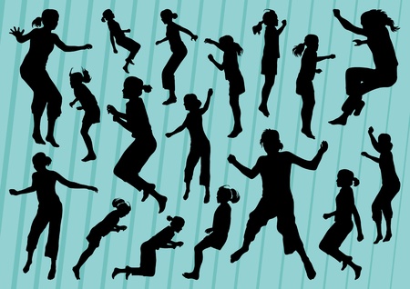 Jumping children silhouettes illustration collection background vectorのイラスト素材