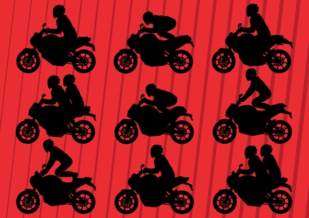 Sport motorbike riders silhouettes illustration collection background vectorのイラスト素材