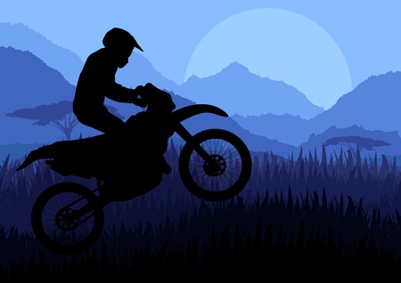 Motorbike rider in wild nature landscape background illustrationのイラスト素材