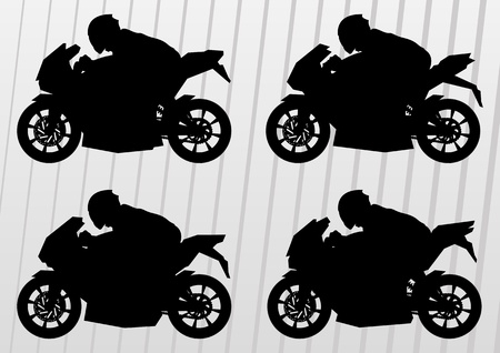 Sport motorbike riders and motorcycles silhouettes illustration collection background vectorのイラスト素材