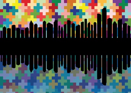 Skyscraper city landscape background illustration vectorのイラスト素材