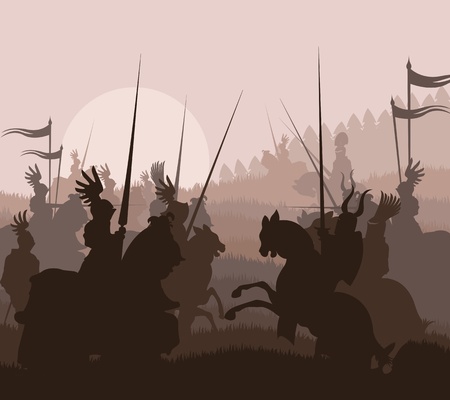 Medieval knights in battle background, rider leader duelのイラスト素材