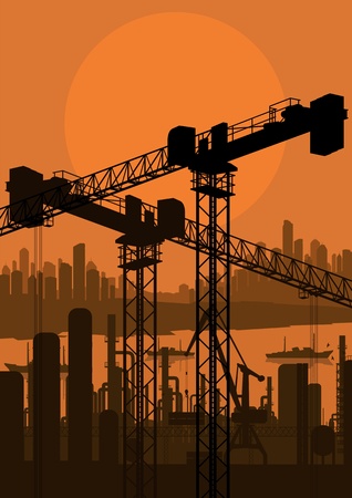 Industrial factory and crane landscape skyline background illustration vectorのイラスト素材
