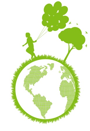 Green ecology plant with happy kid and tree eco conceptのイラスト素材