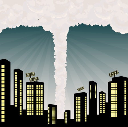 Tornado into city center illustration vector backgroundのイラスト素材
