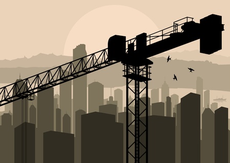 Industrial factory and crane landscape skyline background illustration vectorのイラスト素材
