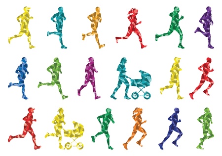 Marathon runners people silhouettes illustration collection background vectorのイラスト素材