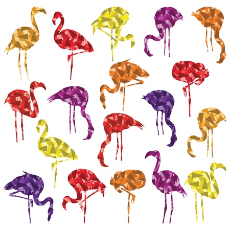 Flamingo bird silhouettes and feathers illustration collection background vectorのイラスト素材