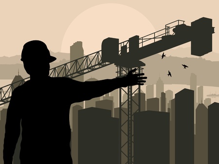 Engineer watching building process in city vector backgroundのイラスト素材