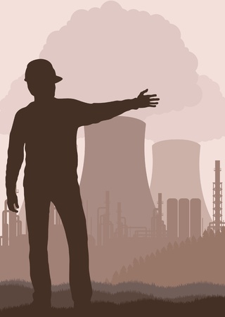 Power plant and engineer in front of it vector backgroundのイラスト素材