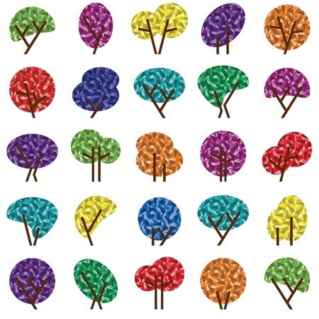 Colorful tree silhouettes illustration collection background vectorのイラスト素材