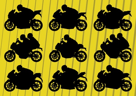 Sport motorbike riders motorcycle silhouettes illustration collection background vectorのイラスト素材