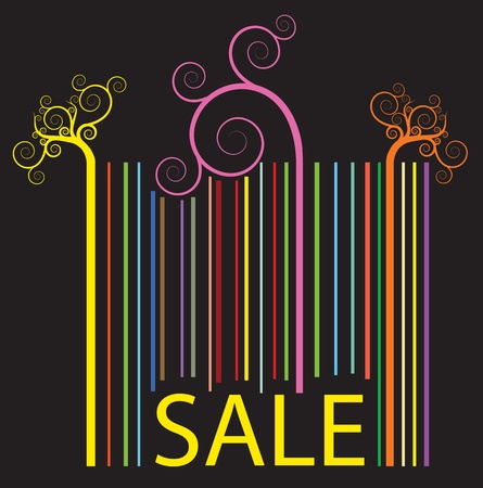 The bar- code vector background with curl elements and text "SALE"のイラスト素材