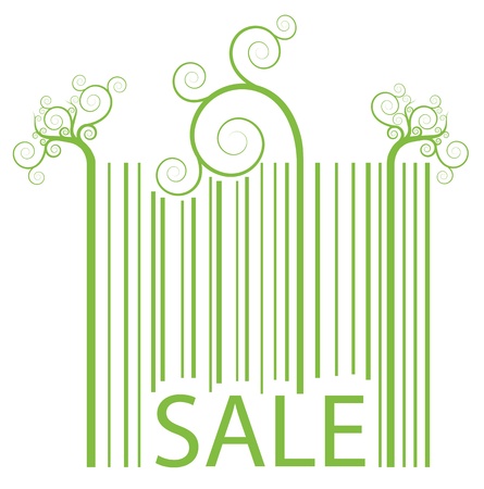 The bar- code ecology vector background with curl elements and text "SALE"のイラスト素材