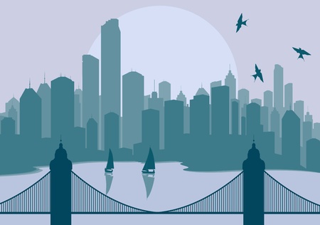Panorama city with bridge in front of it vector backgroundのイラスト素材